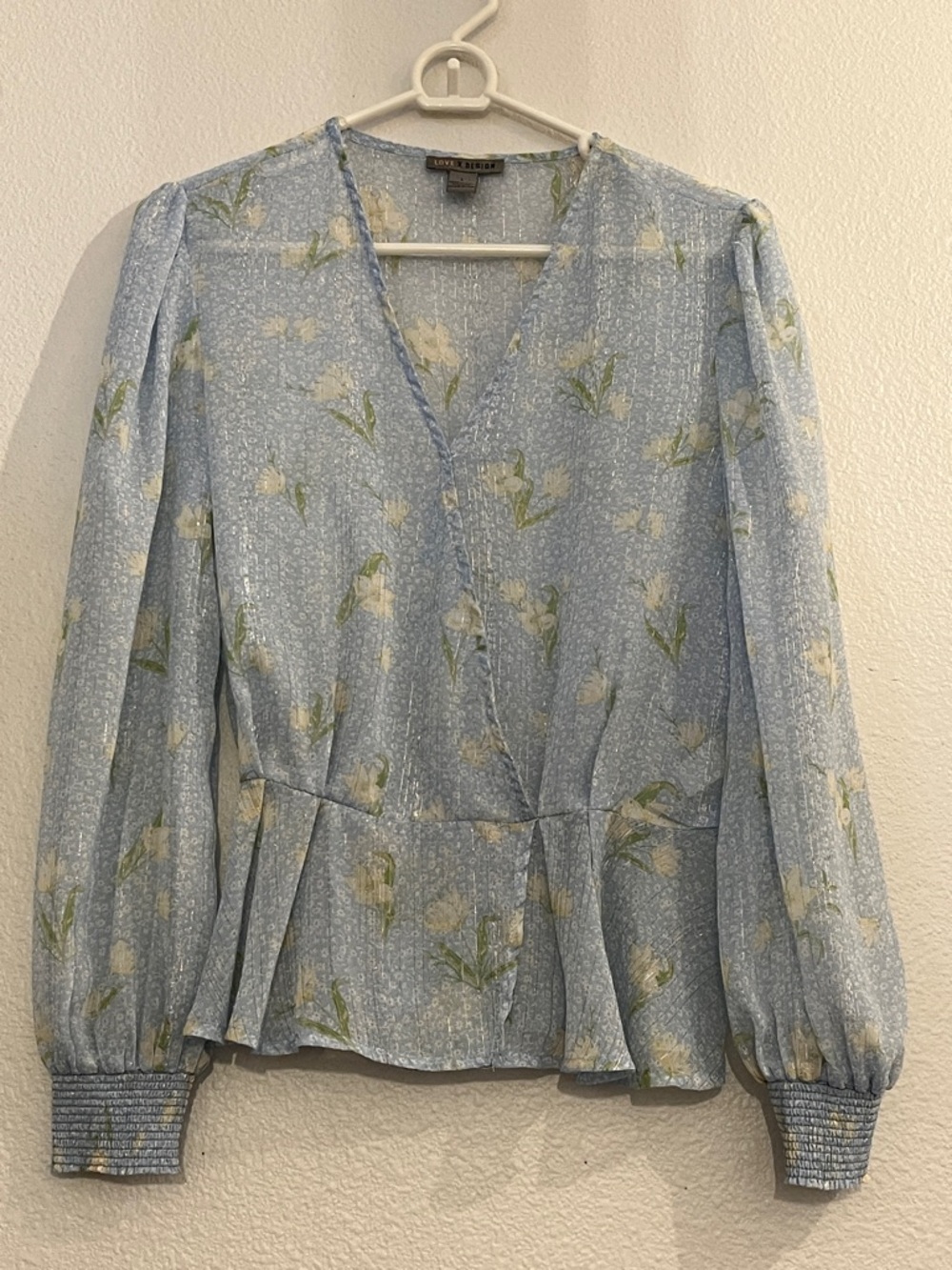 Love By Design Light Blue Floral Wrap Peplum Top